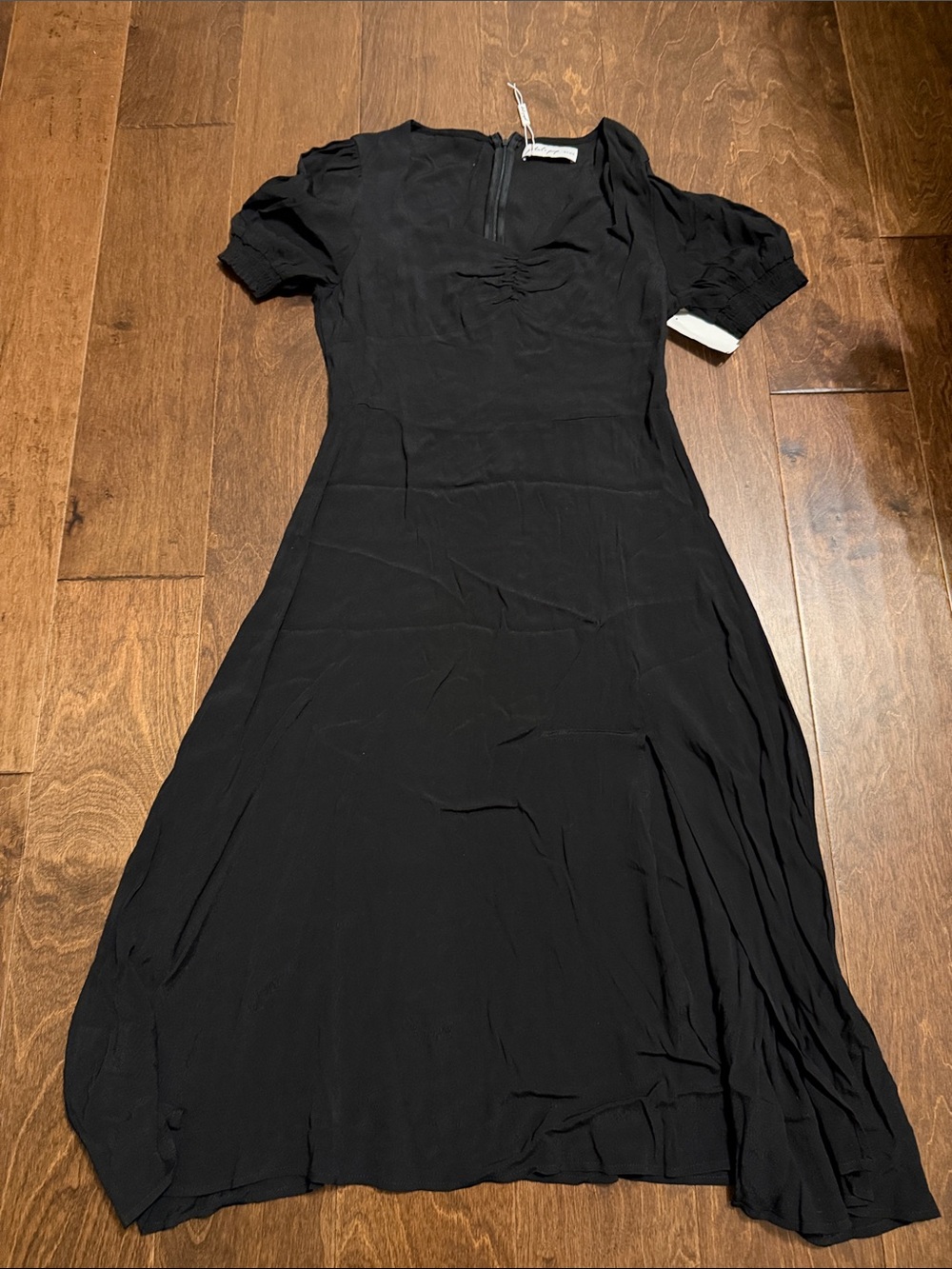 Petal & Pup Black Puff-Sleeve Midi Dress